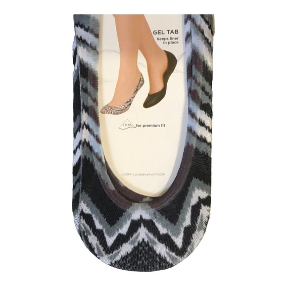 2pairs Peds ladies gel tab extra low cut‎ gray zigzag socks foot shoe liners new - Picture 8 of 10